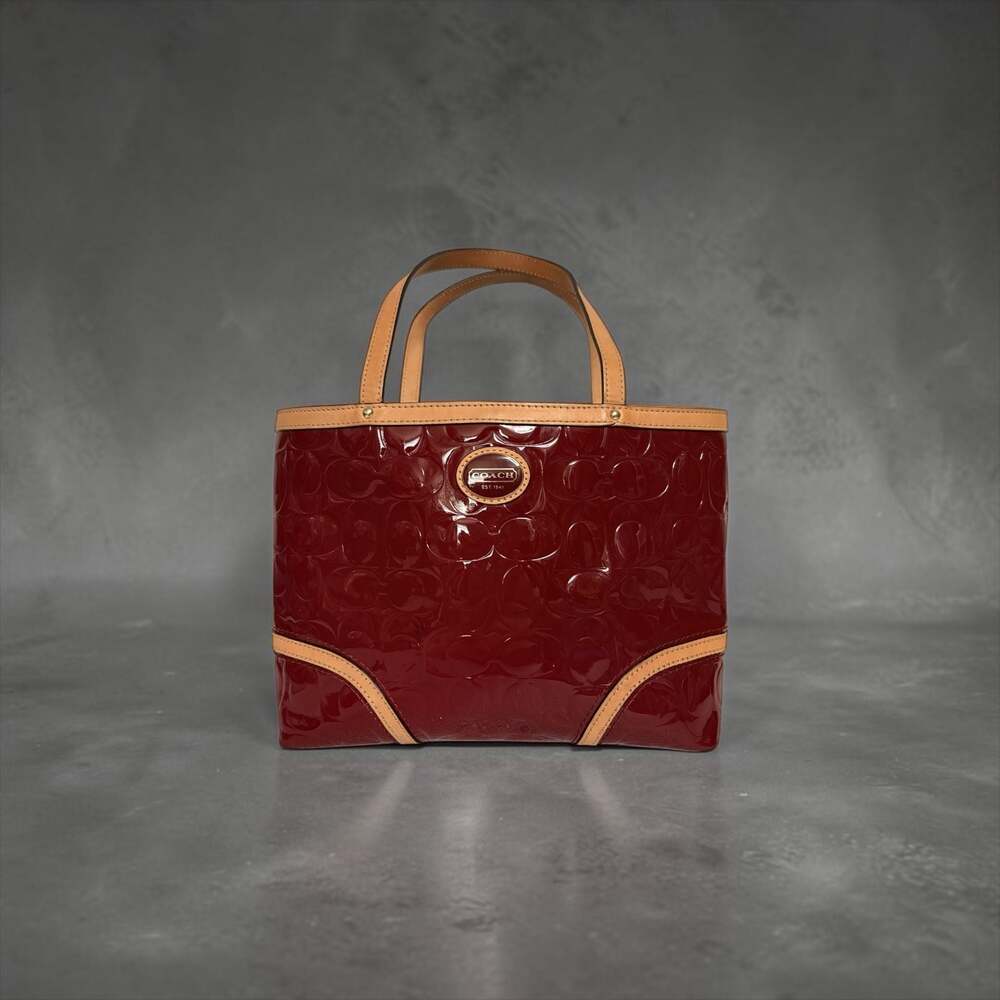 Coach Peyton Burgundy Embossed Patent Leather Small Tote Handbag